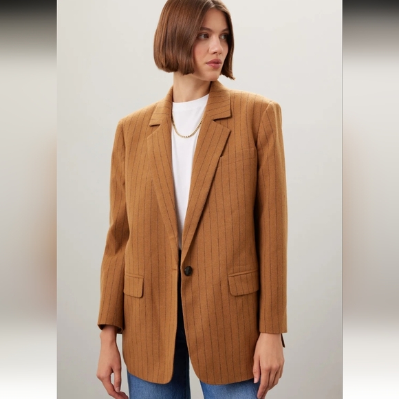 Madewell Oversized Blazer in Pinstripe Fallen Timber Padded Shoulders Size 6
